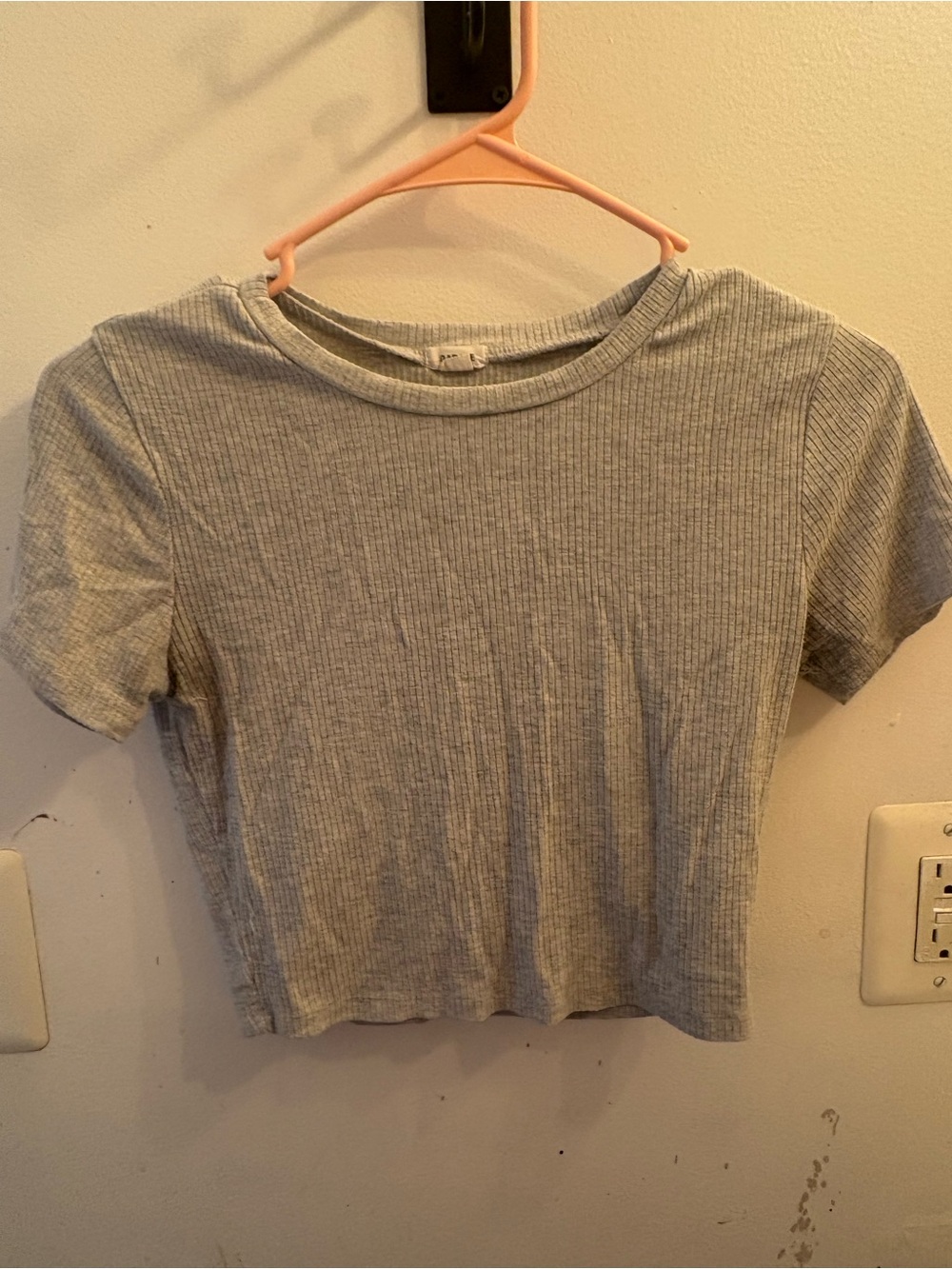 Garage Ribbed Short Sleeve Crop Top - Light Gray